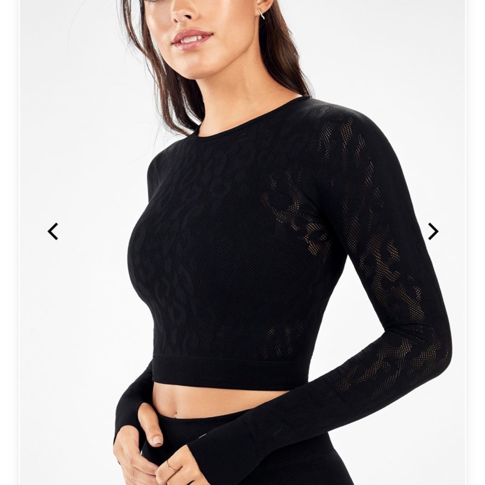 Fabletics crop long sleeve see through cheetah